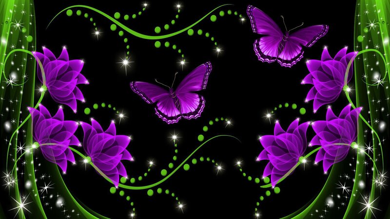 Purple Butterflies and Flowers — Magical, Night