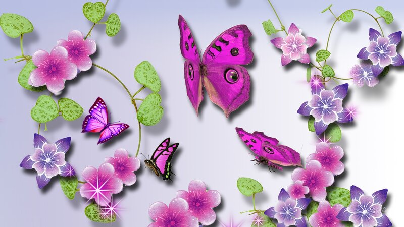Purple Butterflies and Flowers — Playful