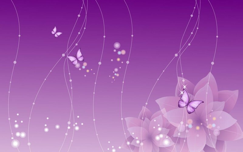 Purple Butterflies and Flowers — Serene, Digital Art, Lines