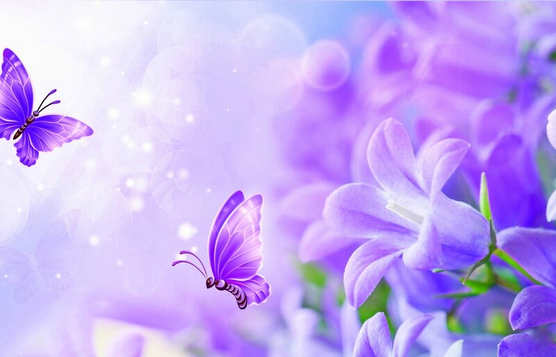 Purple Butterflies and Flowers — Serene, Digital Art, Sparkles