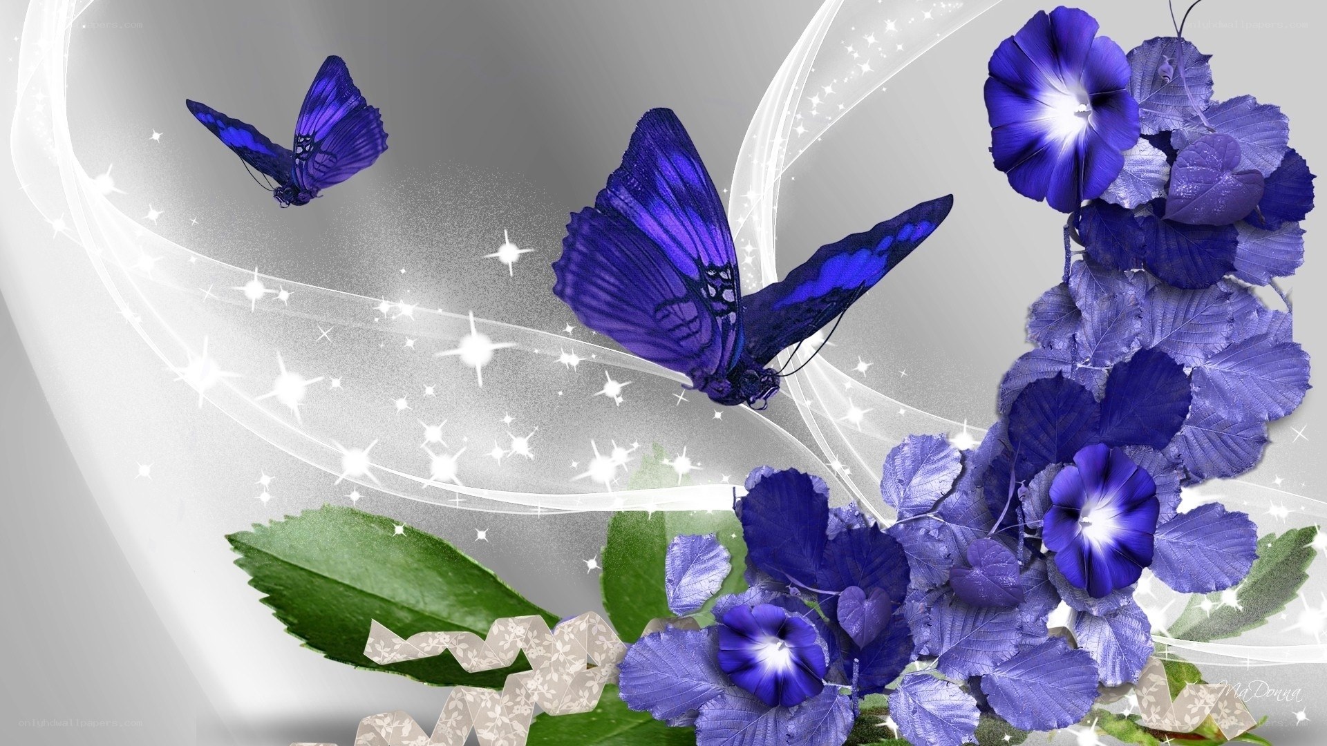 purple butterflies and flowers