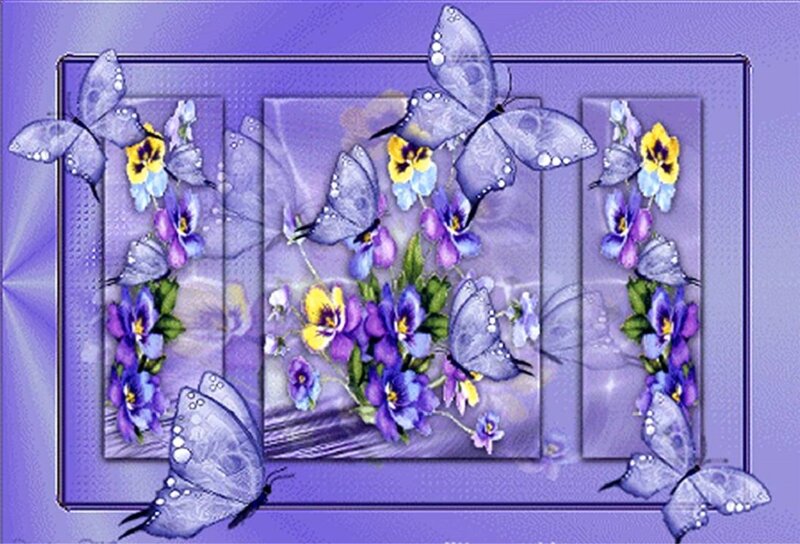 Purple Butterflies and Pansies