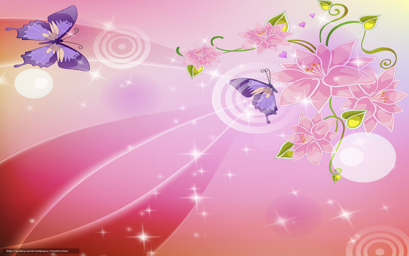 Purple Butterflies and Pink Flowers