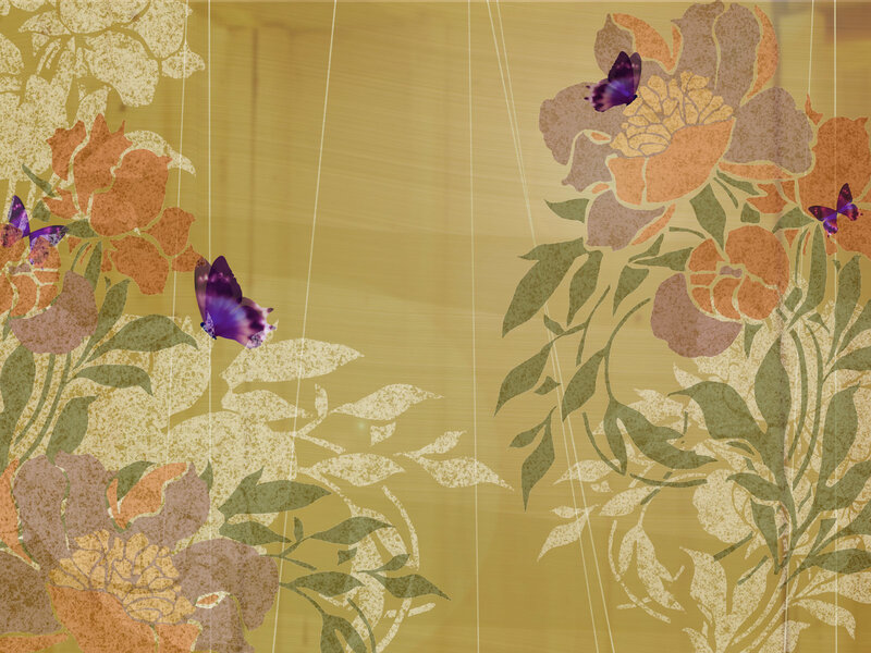 Purple Butterflies on Flowers — Gold