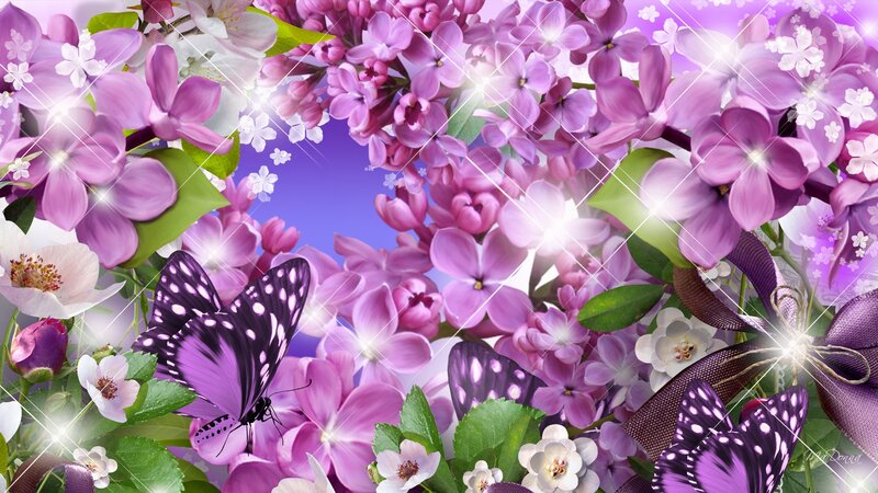 Purple Butterfly Among Flowers — Dreamy