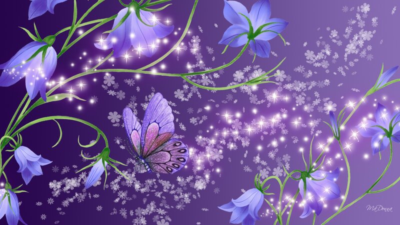 Purple Butterfly Among Flowers — Magical