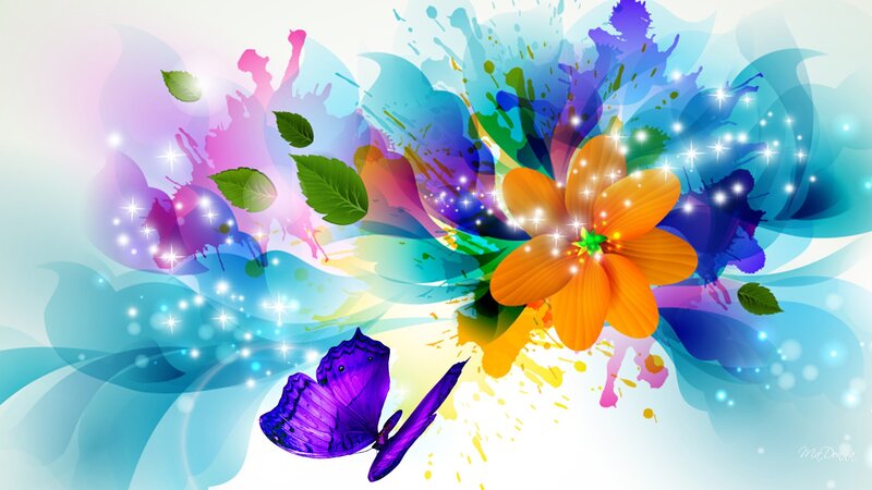 Purple Butterfly and Flower — Blue
