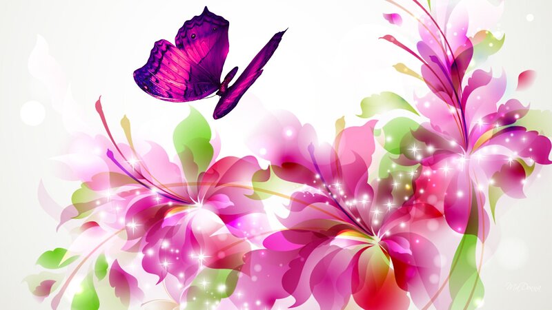 Purple Butterfly and Flowers — Pink, Dreamy