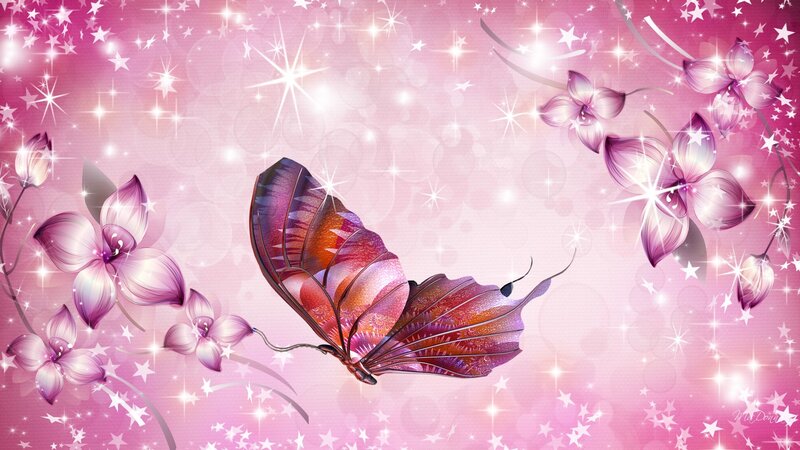 Purple Butterfly and Flowers — Pink, Magical