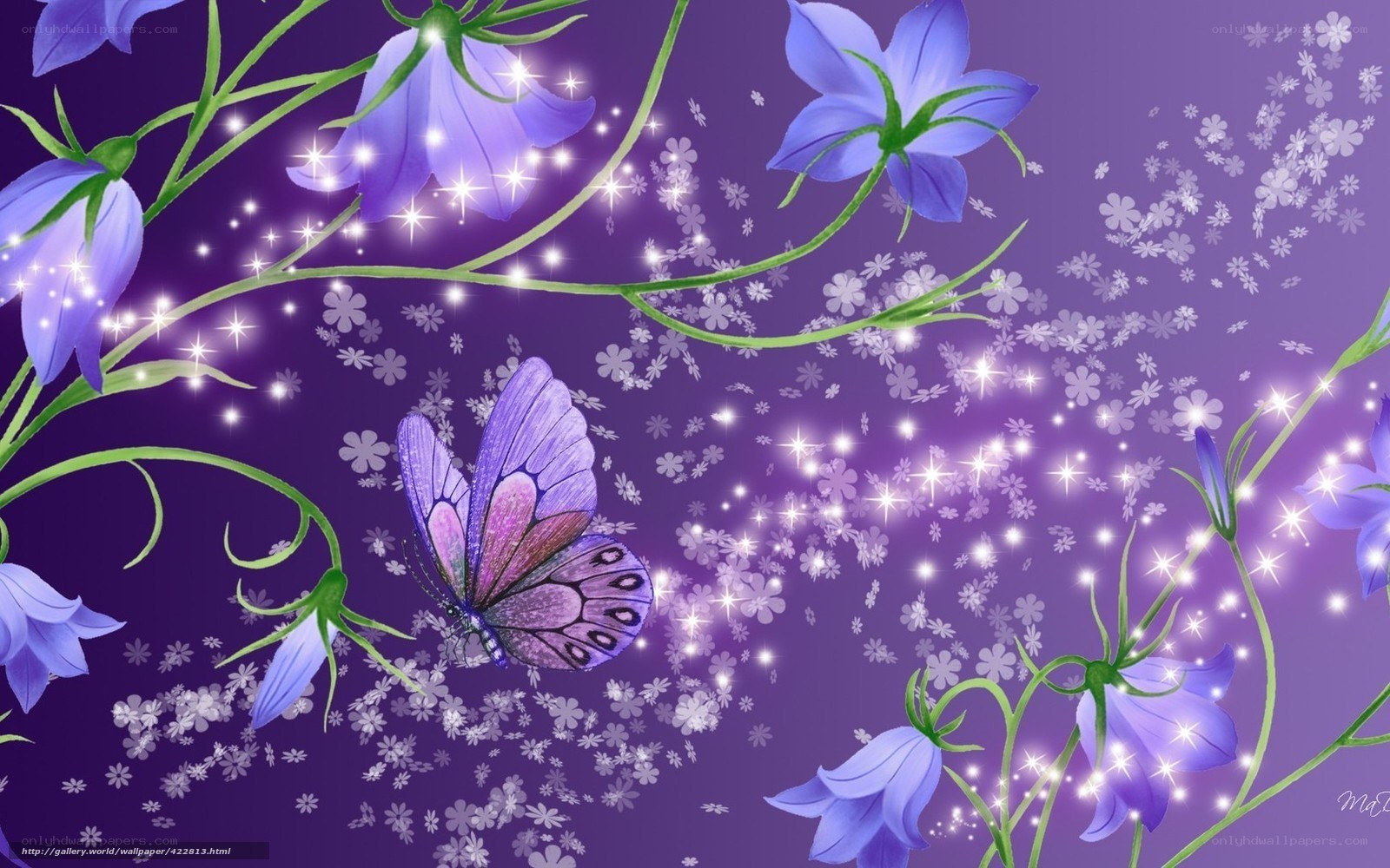 purple butterfly and flowers