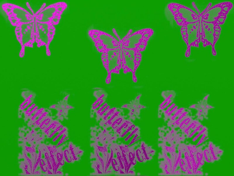 purple butterfly graphics on green
