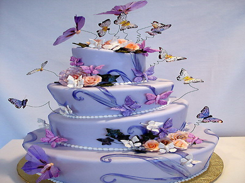 purple butterfly wedding cake