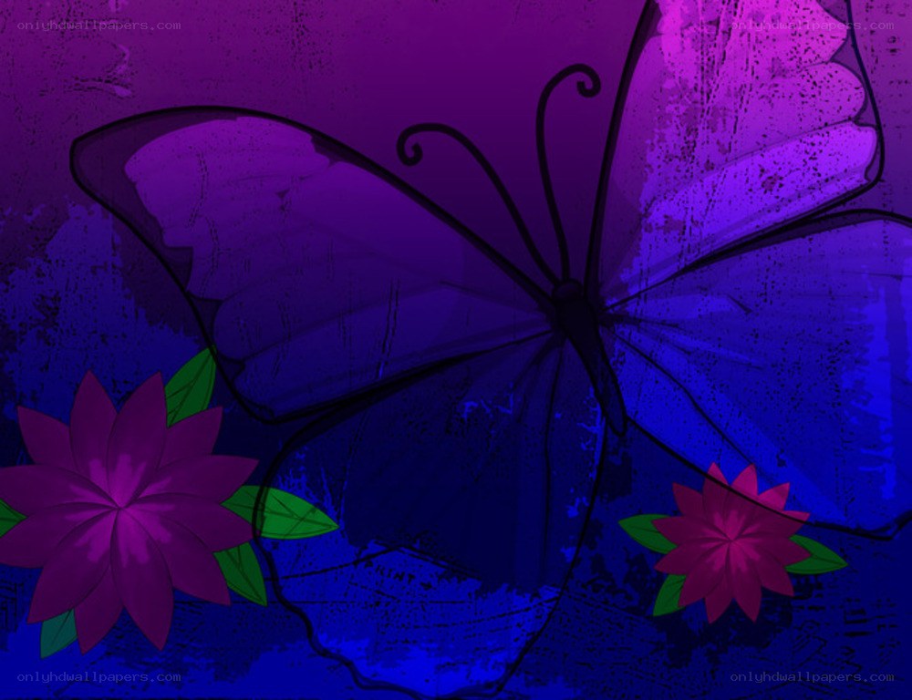 Purple butterfly with flowers