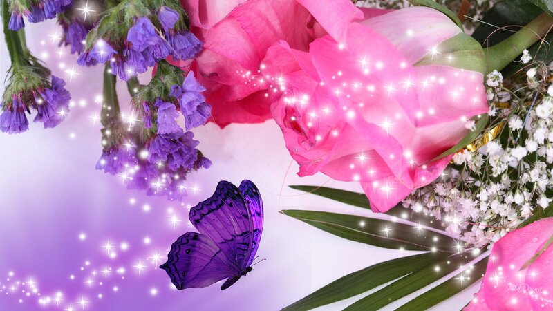 Purple Butterfly with Flowers — Pink, Dreamy