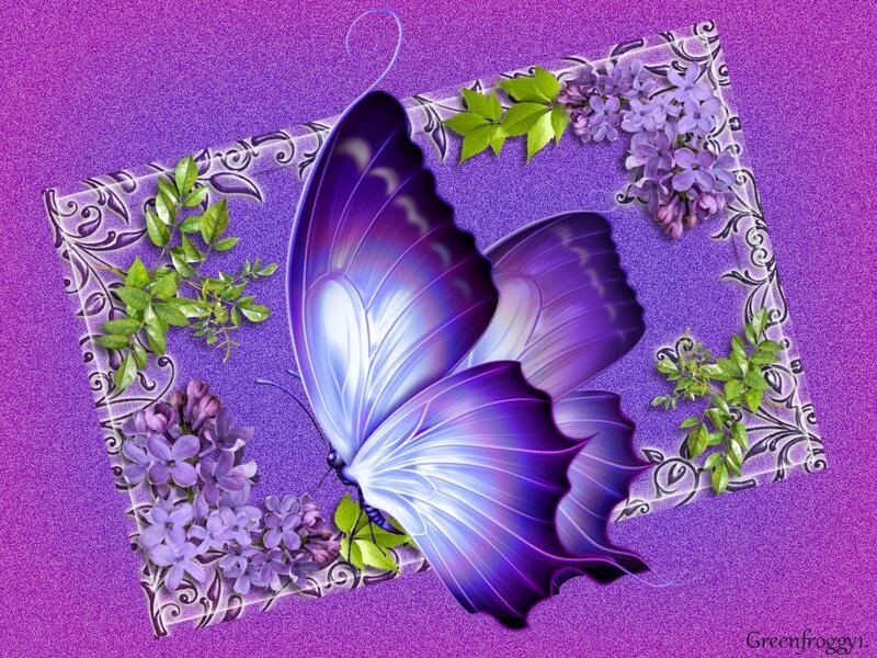Purple Butterfly with Flowers — Serene, Digital Art