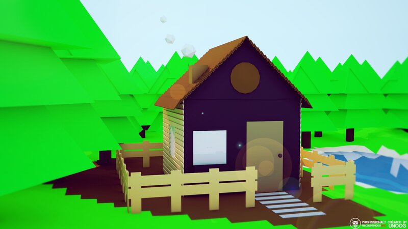 Purple Cabin in Forest