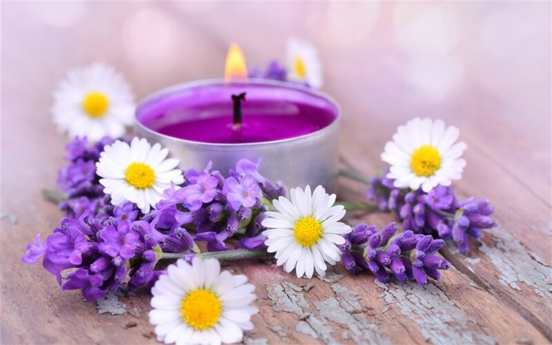 Purple Candle with Flowers — Calm