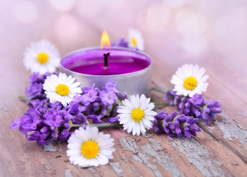 Purple Candle with Flowers — Serene