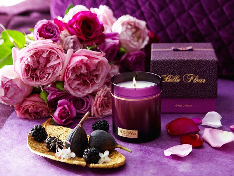 Purple Candle with Flowers