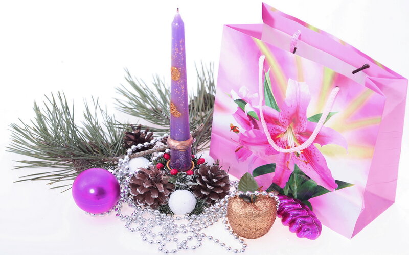 Purple Candle with Ornaments