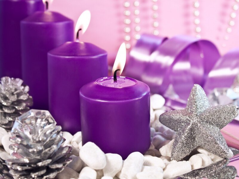 Purple Candles and Pinecones