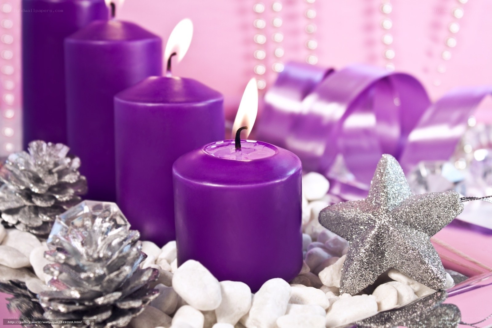 purple candles and silver decorations