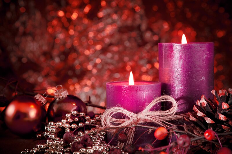 Purple Candles with Ornaments — Red