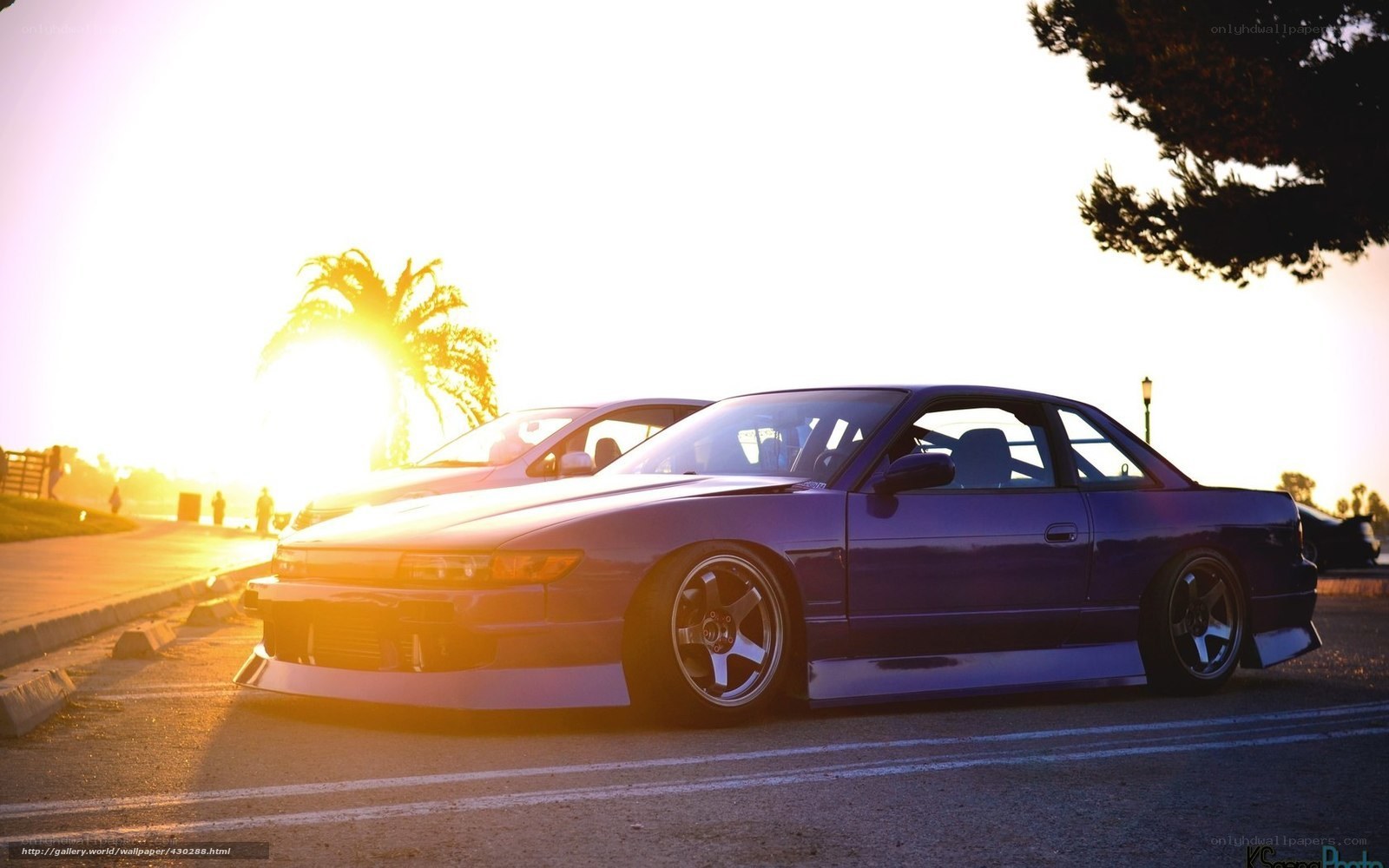 Purple car at sunset