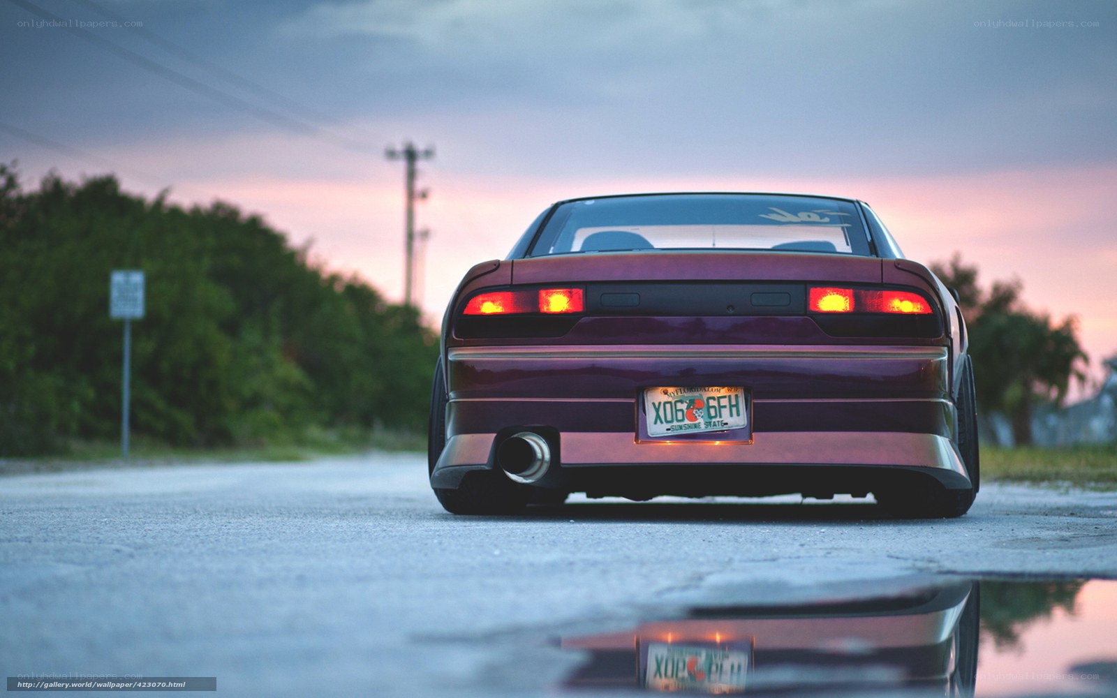 purple car at sunset