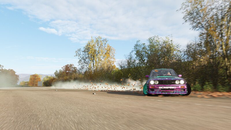 Purple Car Drifting — Dynamic, Autumn