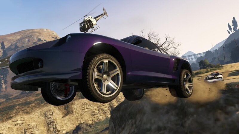 Purple car in mid-air jump