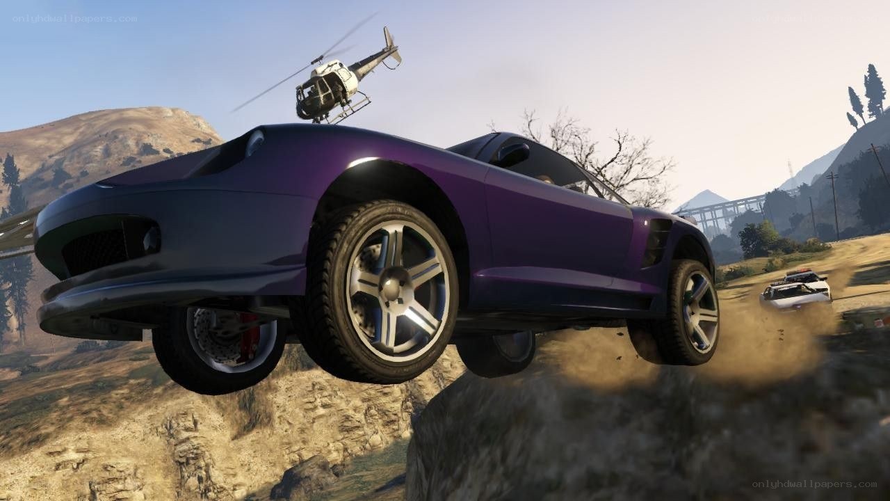 Purple car in mid-air jump