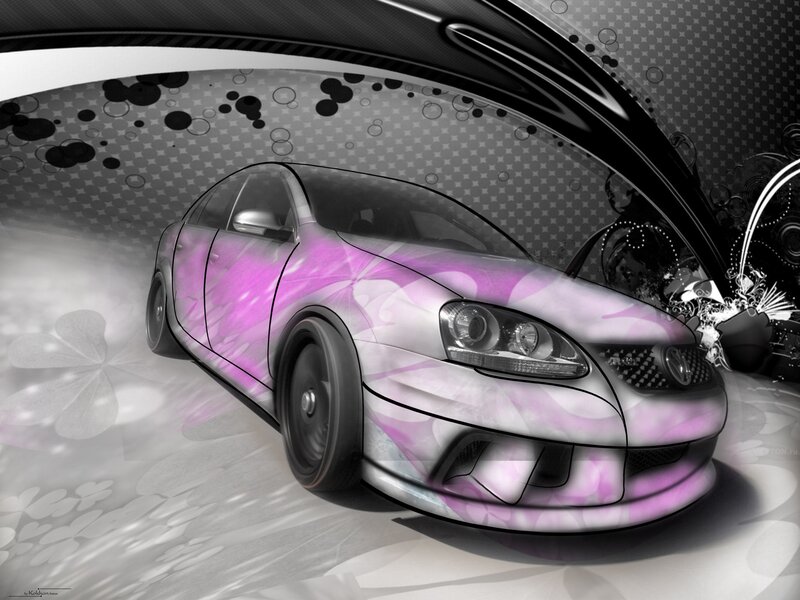 purple car with floral design
