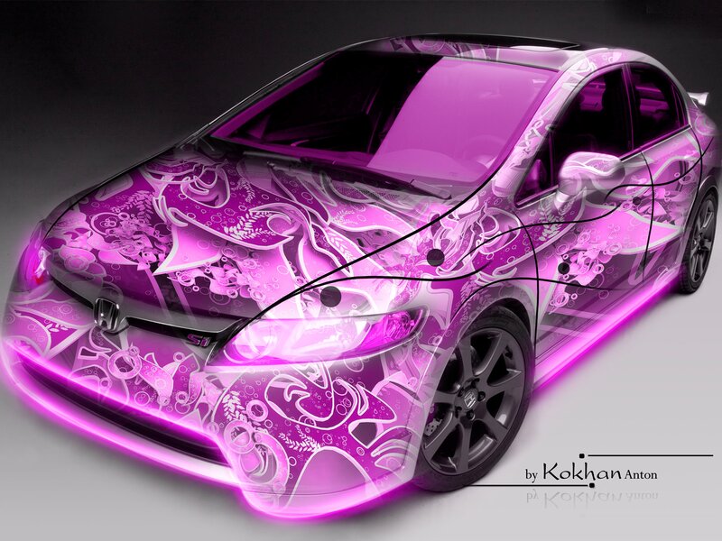 purple car with floral design