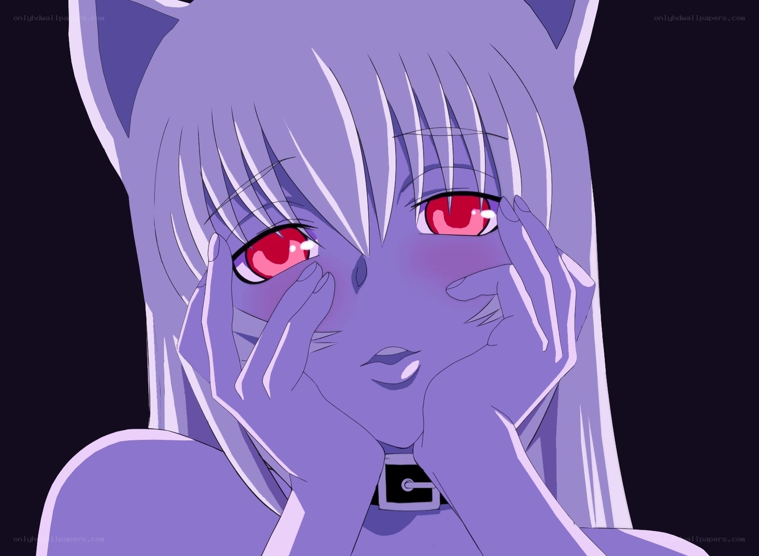 purple cat girl with red eyes