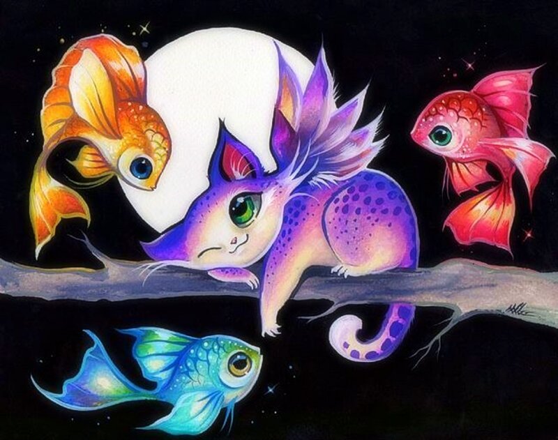 Purple Cat-like Creature — Whimsical