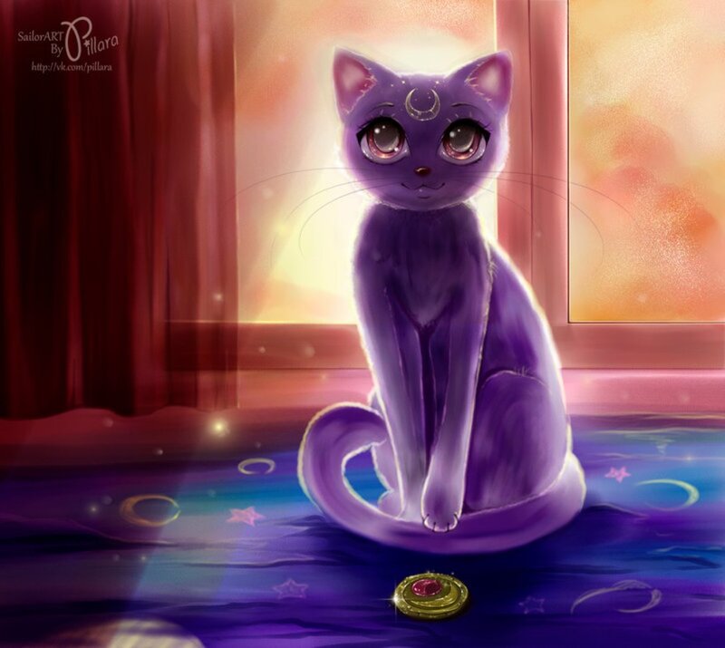 Purple Cat with Crescent Moon — Serene