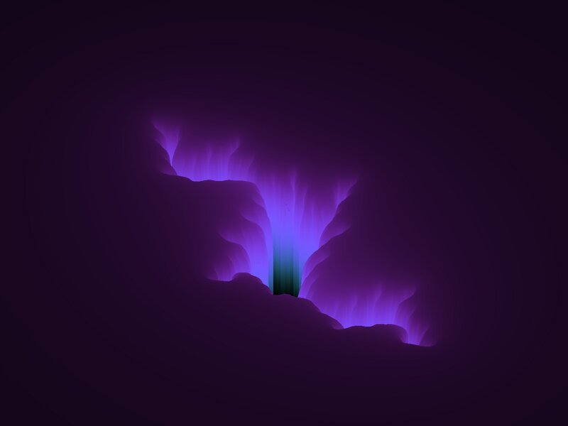 purple cave with glowing light