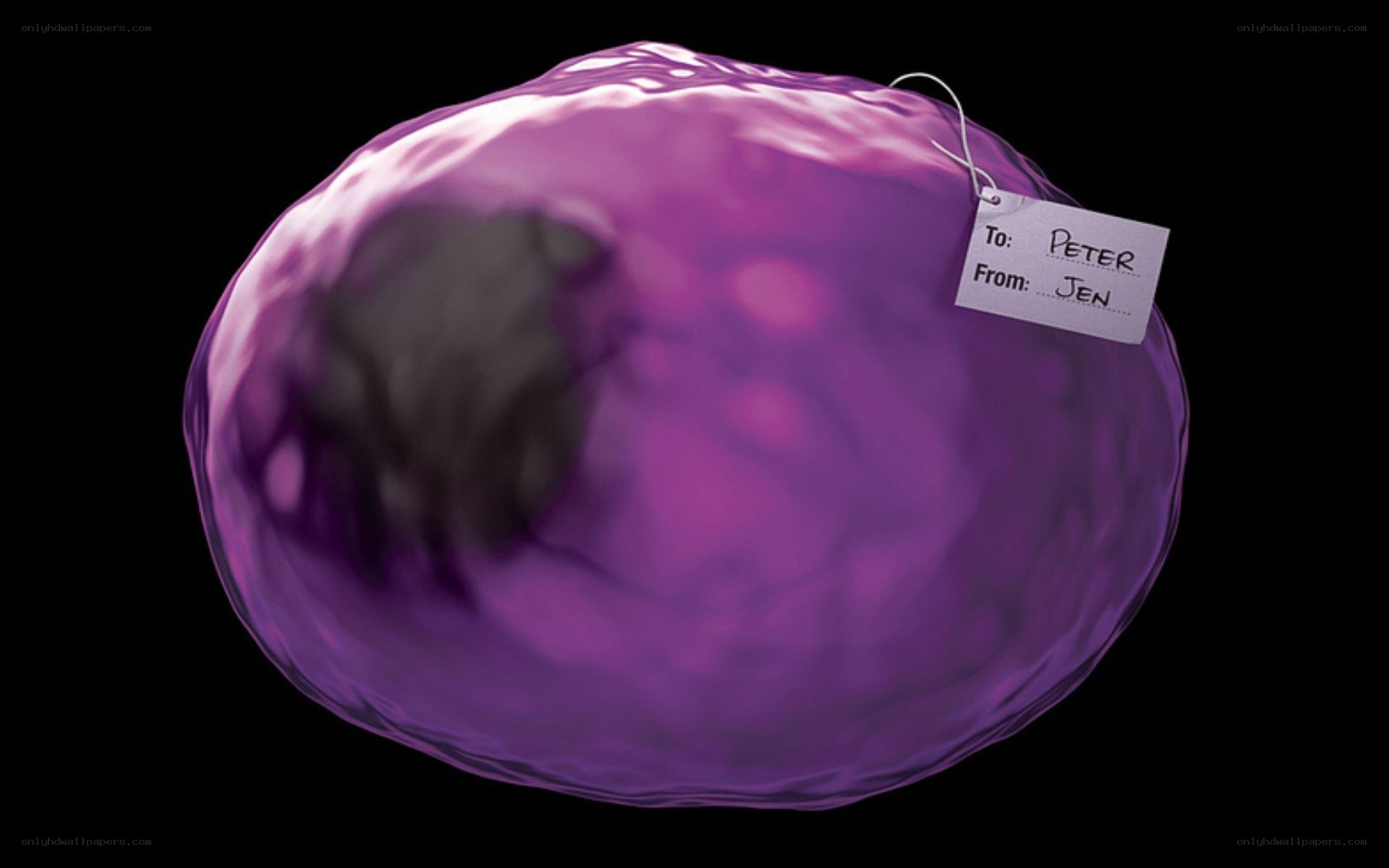 purple cell with gift tag