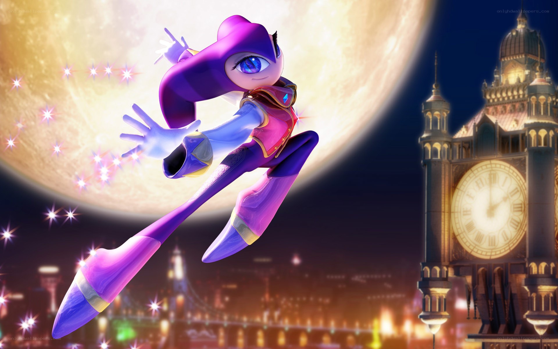purple character in flight