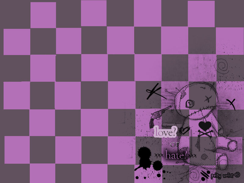 purple checkered background with doodles