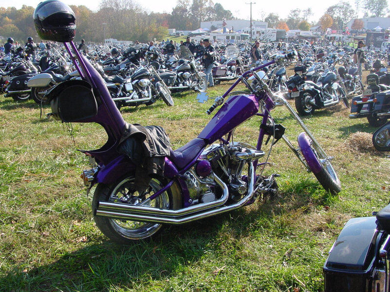 Purple chopper at a motorcycle rally