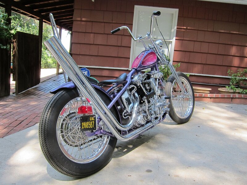 Purple Chopper Motorcycle — Calm, Afternoon