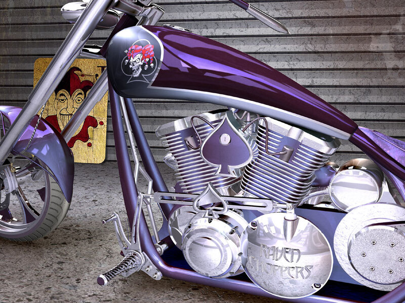 Purple Chopper Motorcycle — Dark