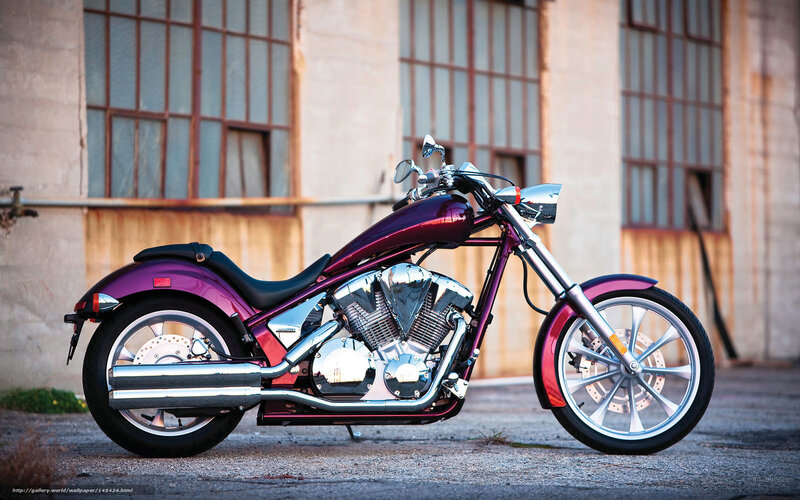 Purple Chopper Motorcycle — Dramatic, Afternoon