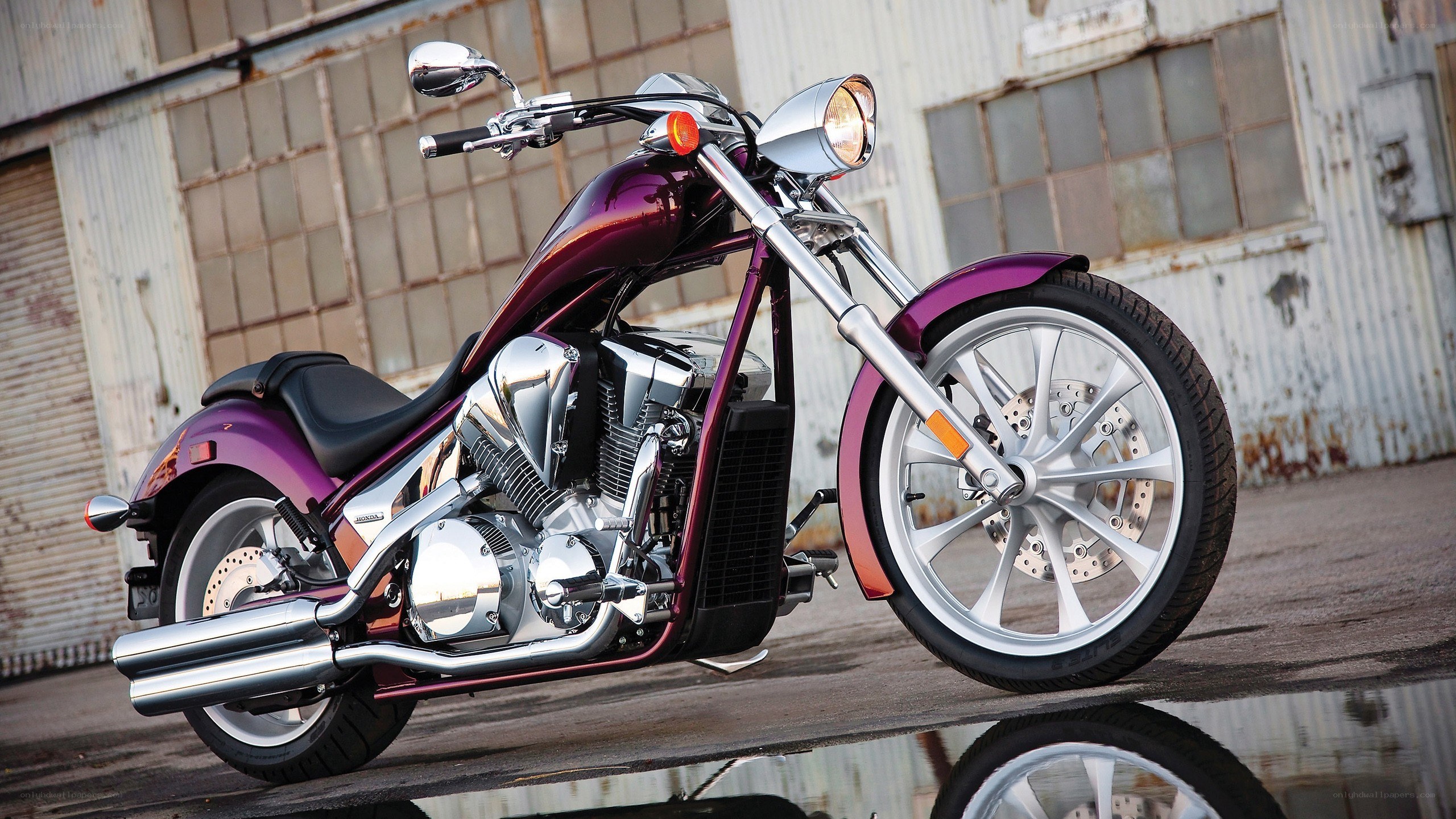 purple chopper-style motorcycle