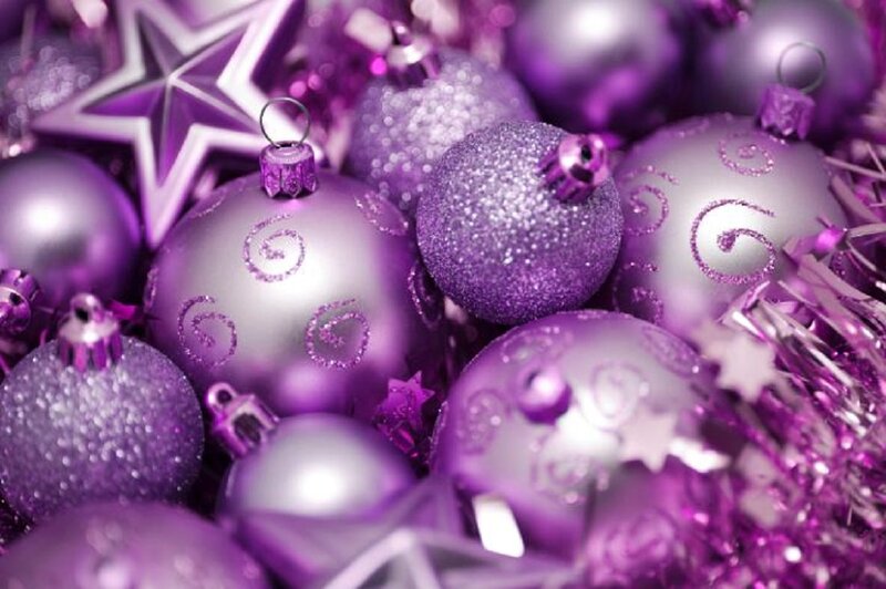 Purple Christmas Ornaments — Festive, Photograph