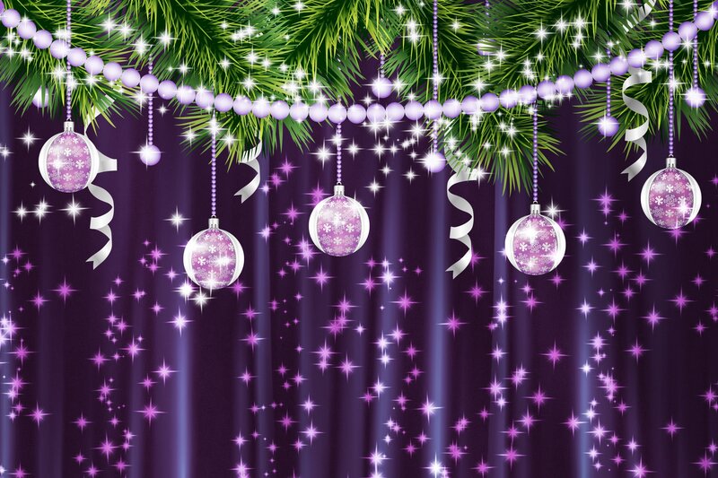 Purple Christmas Ornaments — Festive, Winter, Digital Art