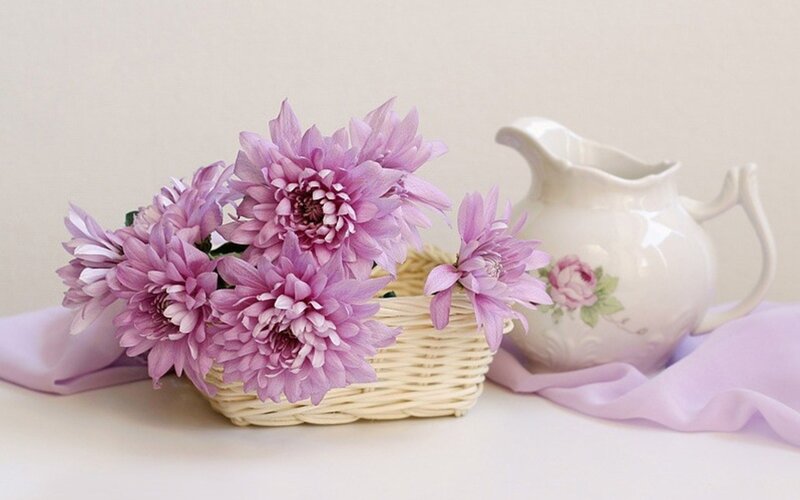Purple Chrysanthemums in Basket
