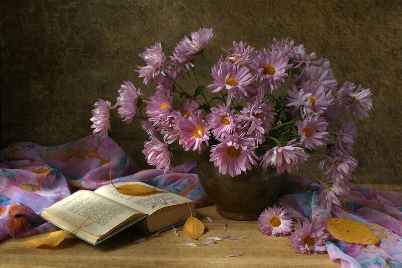 Purple Chrysanthemums in Vase